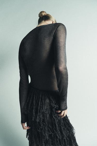 METALLIC THREAD KNIT DRESS WITH FRINGING - Blue / Grey by Zara - Image 2