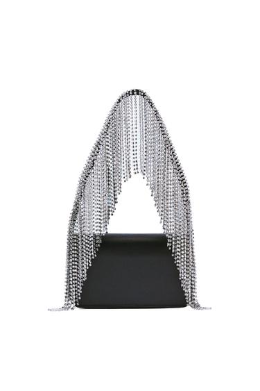JEWEL FRING HANDLE SATIN CROSSBODY BAG