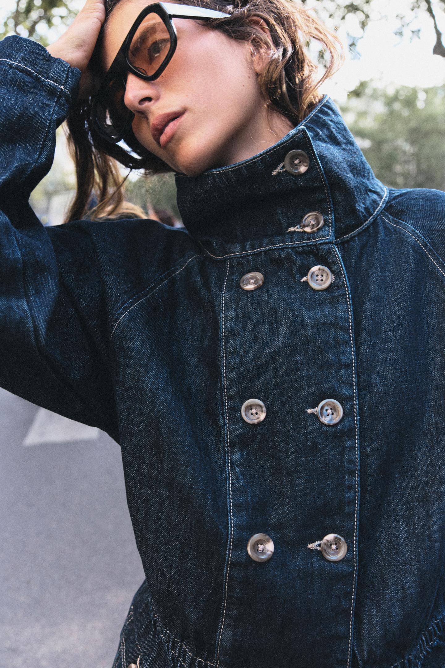 Женская куртка Zara Z1975 Denim Contrast-Topstitch, цвет: Синий — фото 3
