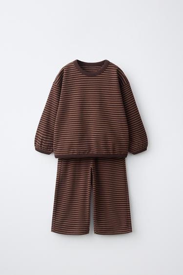 STRIPED SWEATSHIRT AND PANTS SET — Dark brown 1