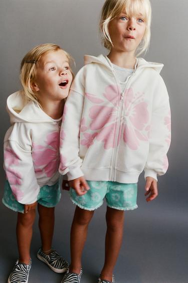 MOM FIT FLORAL TWILL BERMUDA SHORTS - Turquoise by Zara