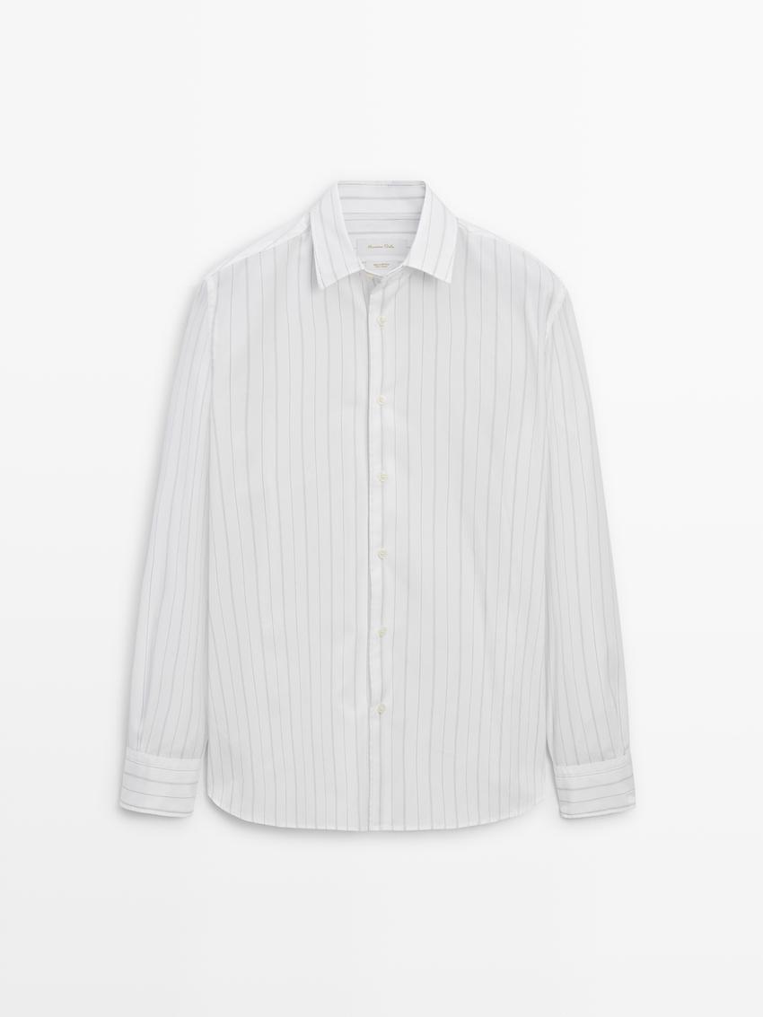 Slim fit pinstripe poplin shirt - White | ZARA United States