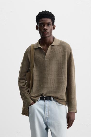 POLO DE TRICÔ COM TEXTURA - castanho da Zara