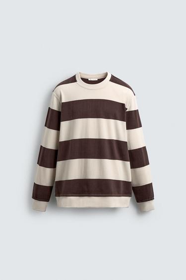 CONTRAST STRIPE SWEATSHIRT - Brown / Ecru by Zara