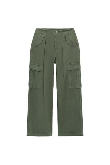 Zara Z1975 MID-RISE CARGO JEANS - Khaki