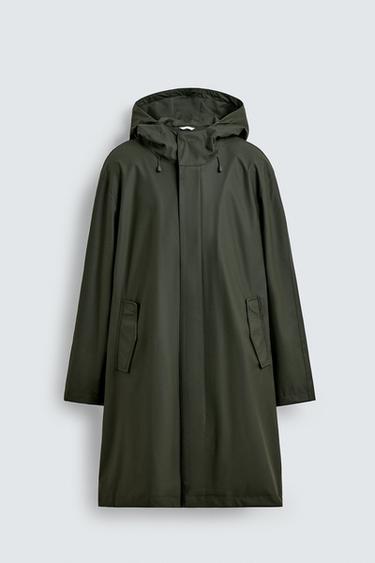 GUMMIERTER KAPUZENPARKA - Dunkles Khaki von Zara