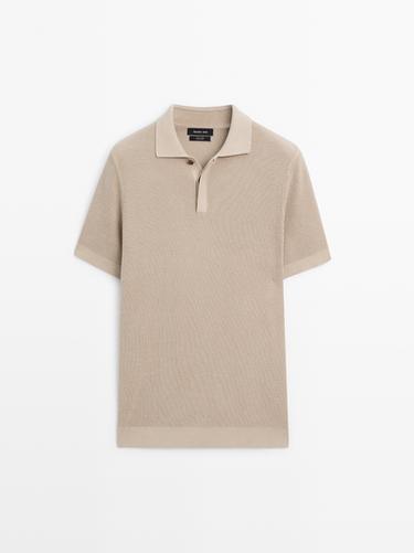 Zara Textured cotton knit polo shirt - Rust
