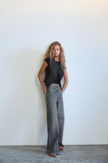 JEAN TRF À JAMBES LARGES TAILLE HAUTE CROISÉE - Gris de Zara - Image 1