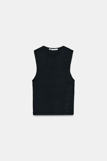 Zara BUTTON T-SHIRT - Black