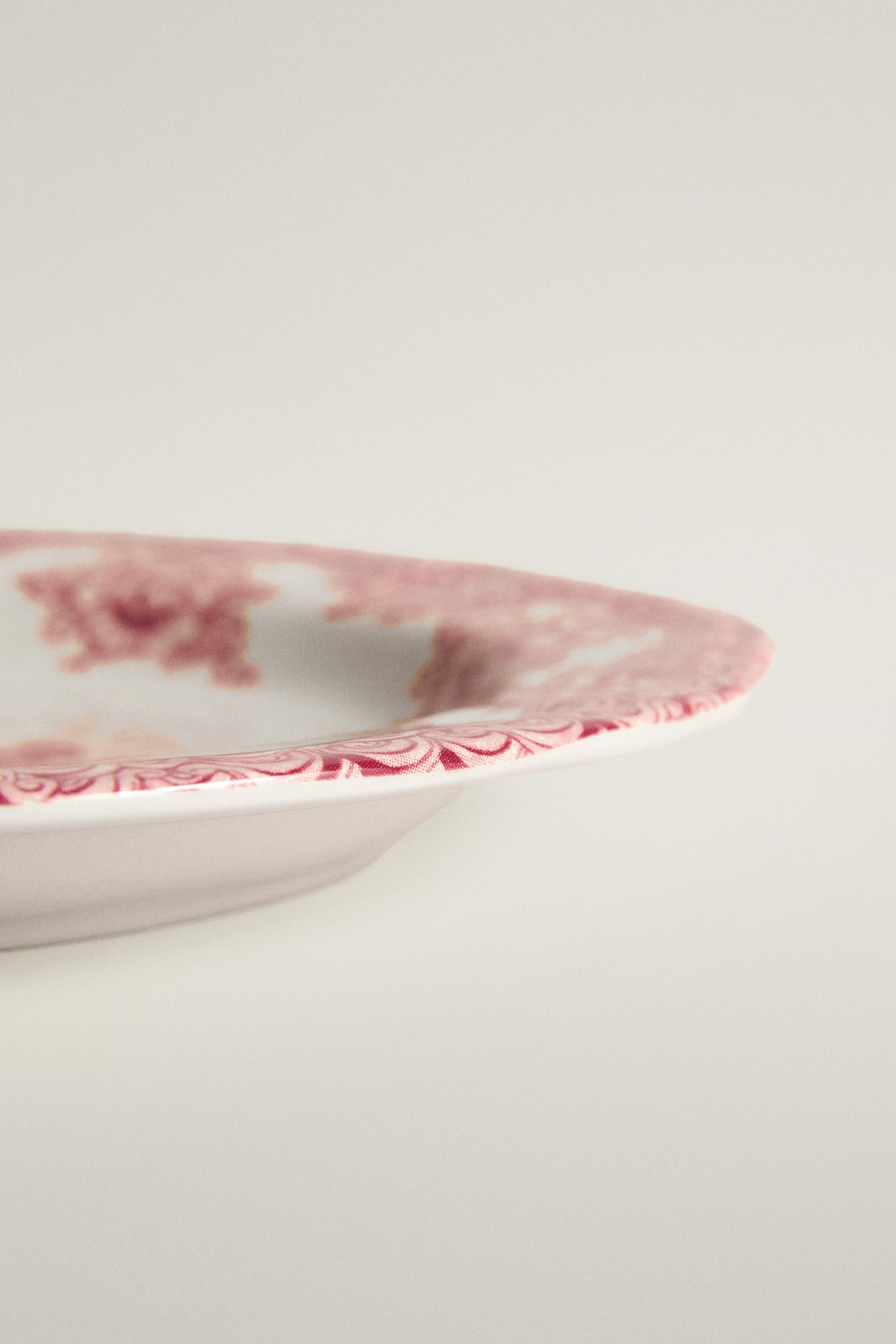 OVAL EARTHENWARE SERVING DISH WITH FLOWERS AND LANDSCAPE