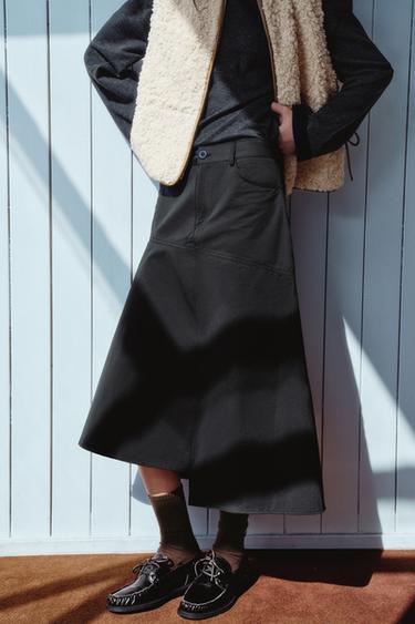 ASYMMETRIC MIDI SKIRT - Faded black by Zara