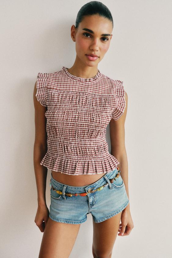 GINGHAM SMOCKED TOP from Zara - $45.90