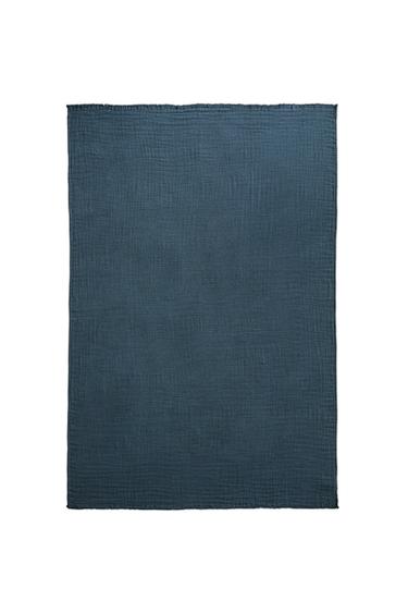 TEXTURED COTTON BLANKET - Blue by Zara