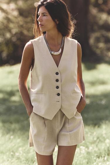 CHALECO SASTRE CON LINO - Beige claro de Zara