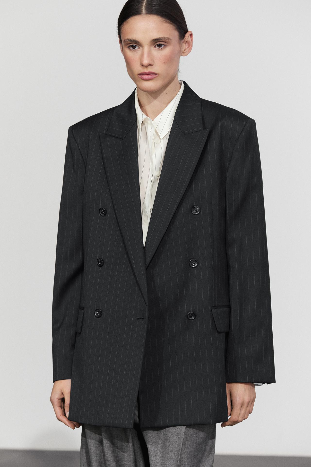 100% wool pinstripe suit blazer — Navy blue