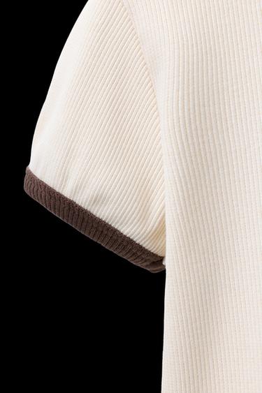 Zara TEXT PRINT RIBBED DRESS - Ecru
