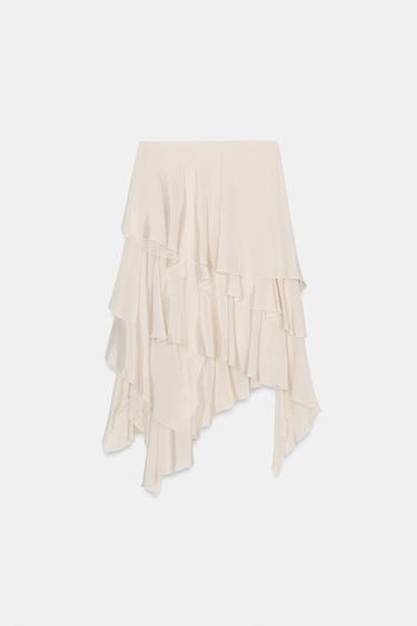ZW COLLECTION FLOWING RUFFLE SKIRT - Beige / Green by Zara - Image 3
