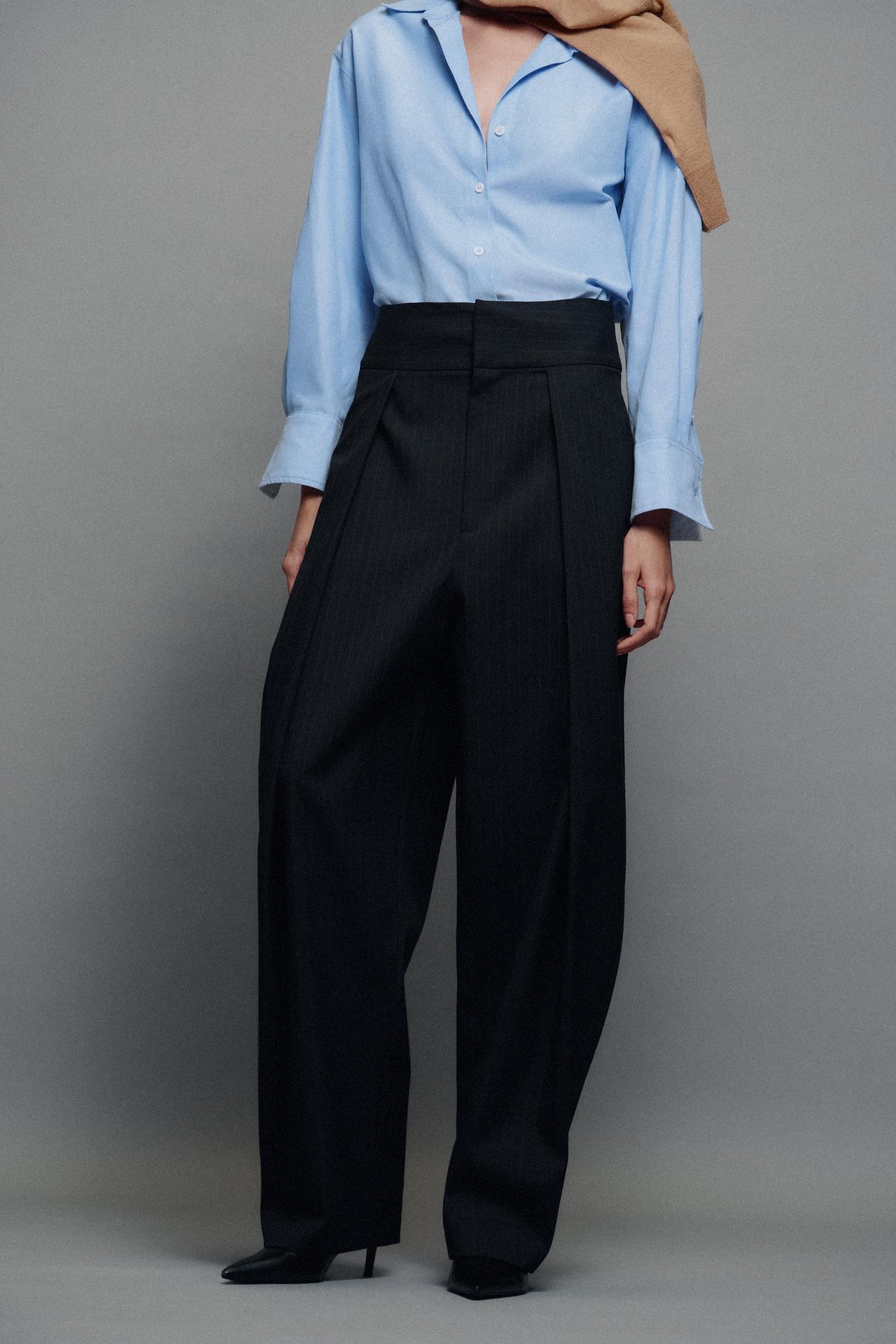 PLEATED BALLOON PANTS — Navy blue