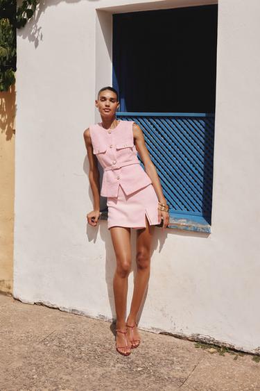 GILET SANS MANCHES TEXTURÉ AVEC CEINTURE - Rose de Zara - Image 1