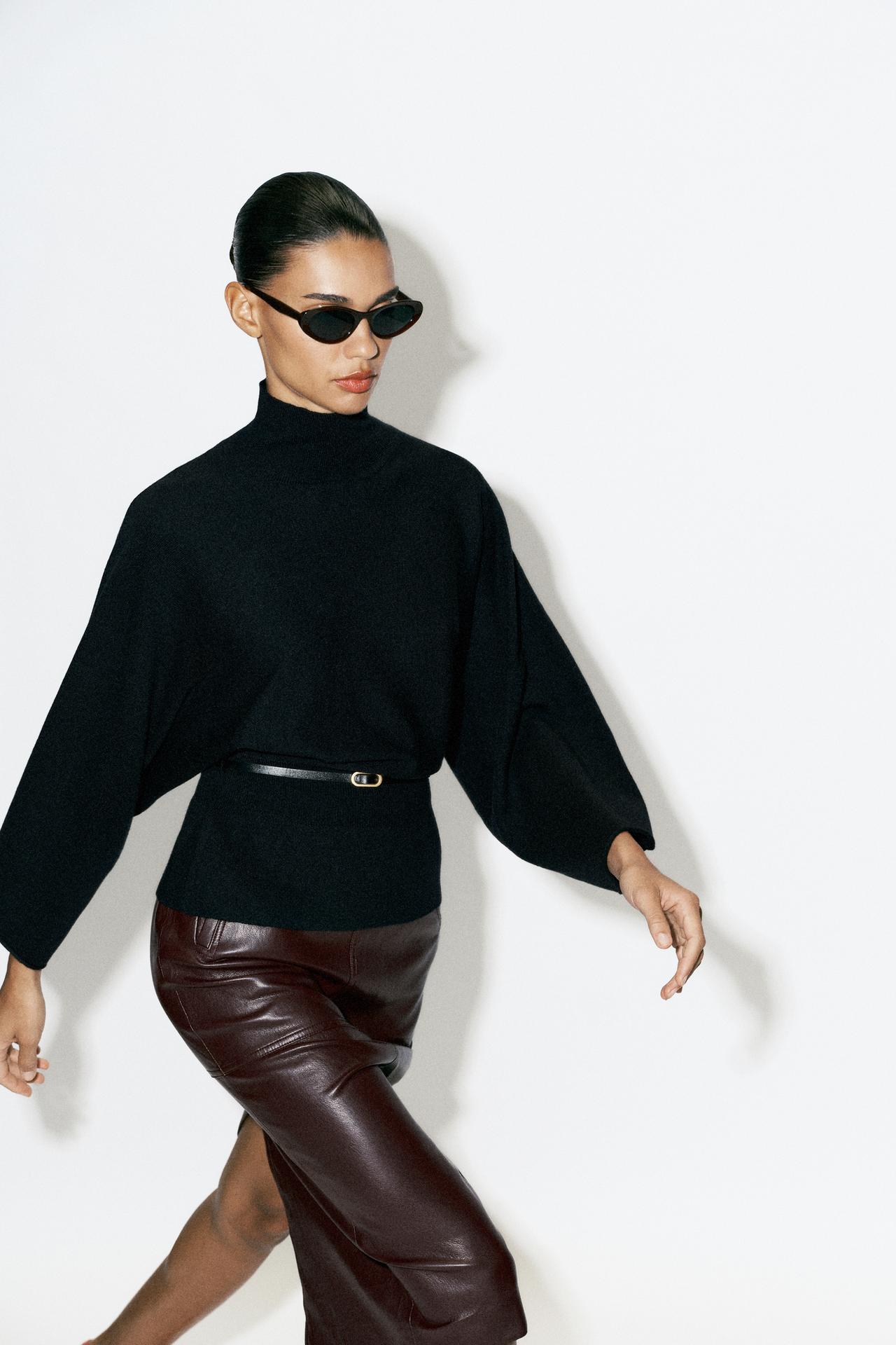 BELTED KNIT SWEATER — Black