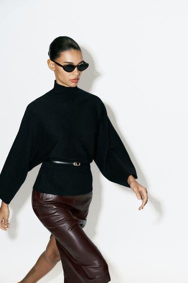 BELTED KNIT SWEATER — Black 2