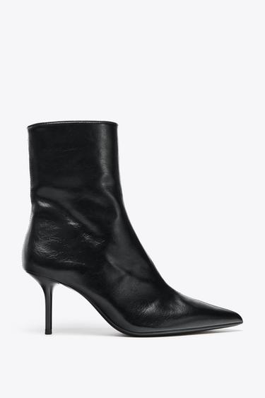 CRACKLED-EFFECT HIGH-HEEL ANKLE BOOTS - Black by Zara