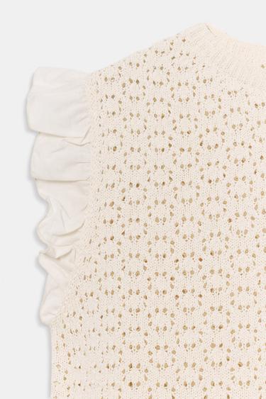 TOP EN MAILLE ET POINTELLE - Écru de Zara - Image 7