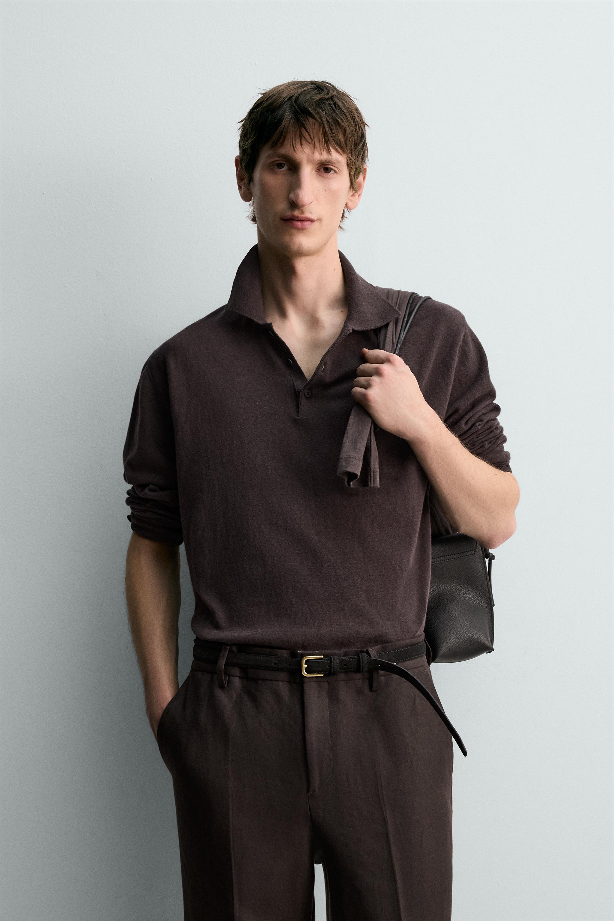 COTTON LINEN BLEND KNIT POLO SHIRT