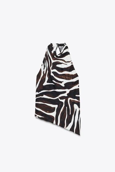 ZW COLLECTION ANIMAL PRINT HALTER TOP - Ecru / Black by Zara - Image 2