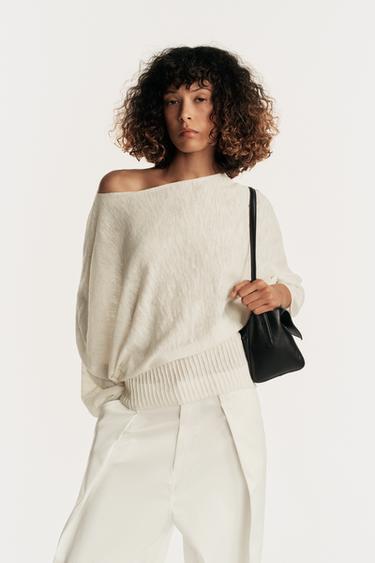 KNIT JUMPER WITH VOLUMINOUS SLEEVES - Ecru by Zara
