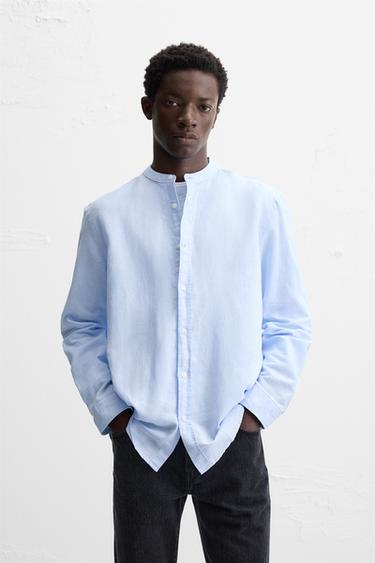COTTON - LINEN SHIRT - Sky blue by Zara