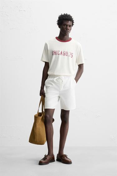 TEXTURED COMFORT BERMUDA SHORTS - Oyster-white by Zara