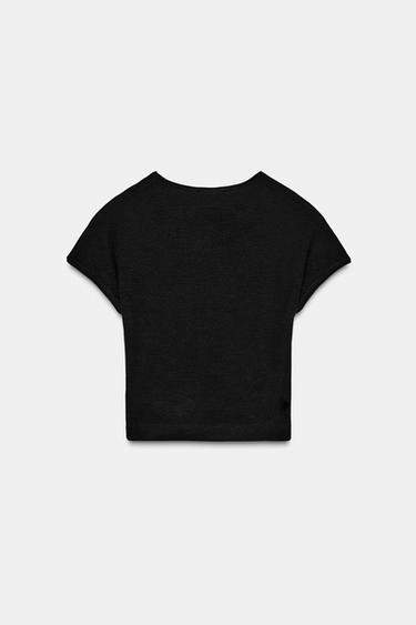 CROPPED SHORT SLEEVE T-SHIRT WITH DOTS - Black by Zara - Image 3