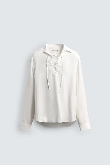 CAMISA POLO FLUIDA CORDÓN - Blanco de Zara