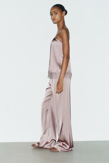 TOP SATINÉ EN DENTELLE - Marron / Taupe de Zara - Image 2