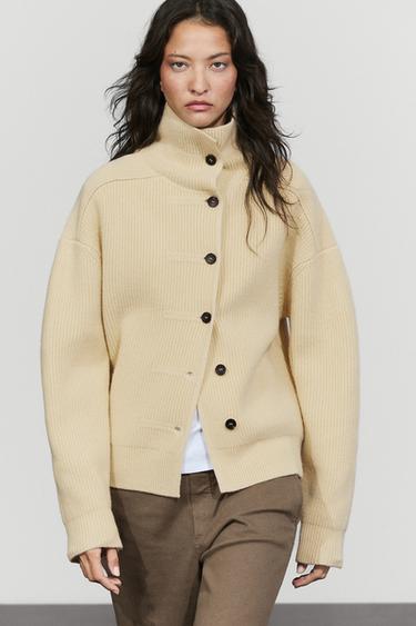 100% wool buttoned knit cardigan — Yellow 1