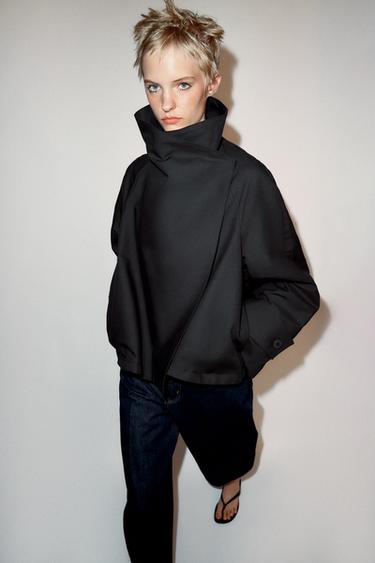 Zara ZW COLLECTION HIGH-NECK JACKET - Black