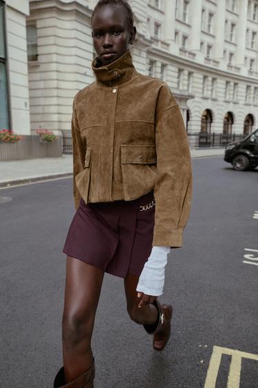 Zara PLEATED CHAIN SHORTS - Burgundy - Image 0