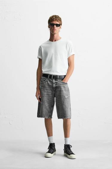 ДЖИНСОВЫЕ БЕРМУДЫ СВОБОДНОГО КРОЯ С ДЫРАМИ — СЕРЫЙ от Zara