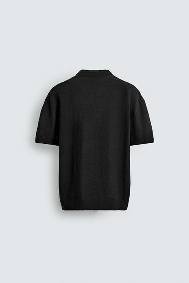 COTTON/LINEN KNIT T-SHIRT - Black by Zara - Image 7