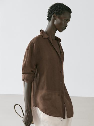 Zara Flowing shirt with shirt collar - Brown