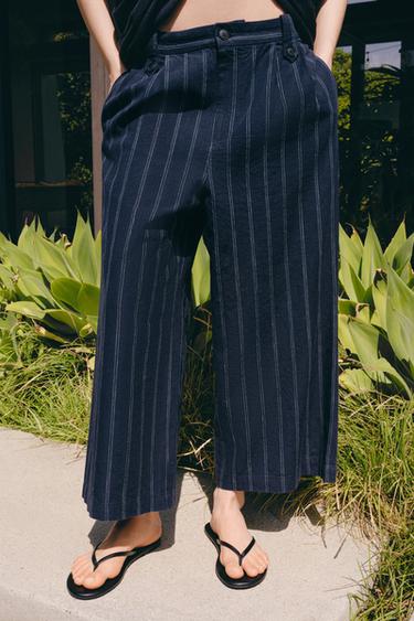 ZW COLLECTION STRIPED LINEN BLEND TROUSERS - striped by Zara