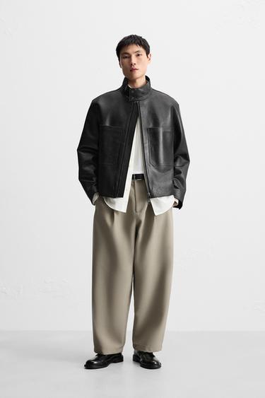 Zara BALLOON FIT 細褶長褲 - 焦糖色
