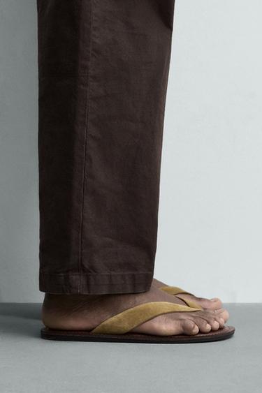 SANDALES À BRIDES EN CUIR - Beige de Zara - Image 1