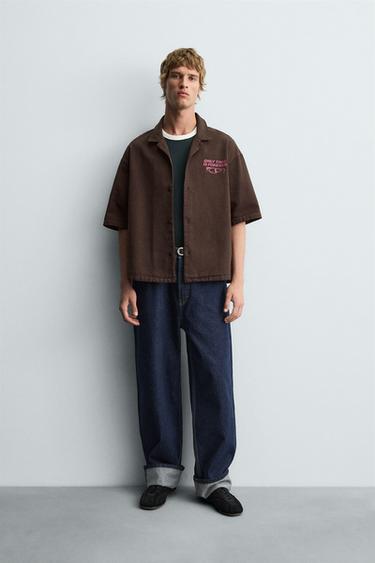 Zara CONTRAST GRAPHIC PRINT SHIRT - Brown