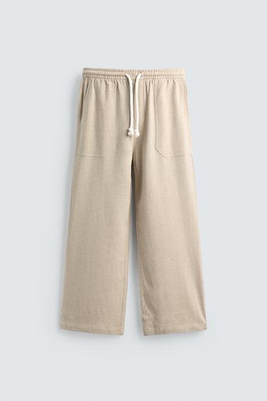 RELAXED FIT VISCOSE - LINEN TROUSERS - Light beige by Zara