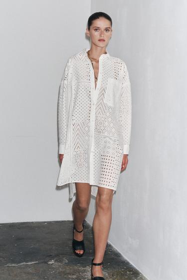 فستان بتطريزات مثقبة ZW COLLECTION - أبيض الخاص بـ Zara - صورة 0