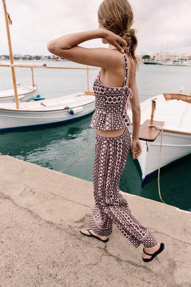 PANTALON LARGE À BRODERIES PERFORÉES - Rose de Zara - Image 4