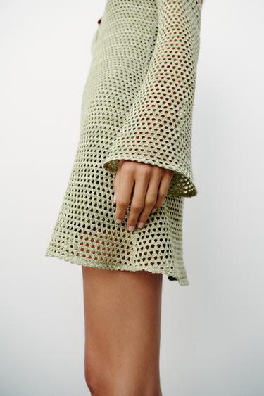 CROCHET MINI DRESS - Light khaki by Zara - Image 4