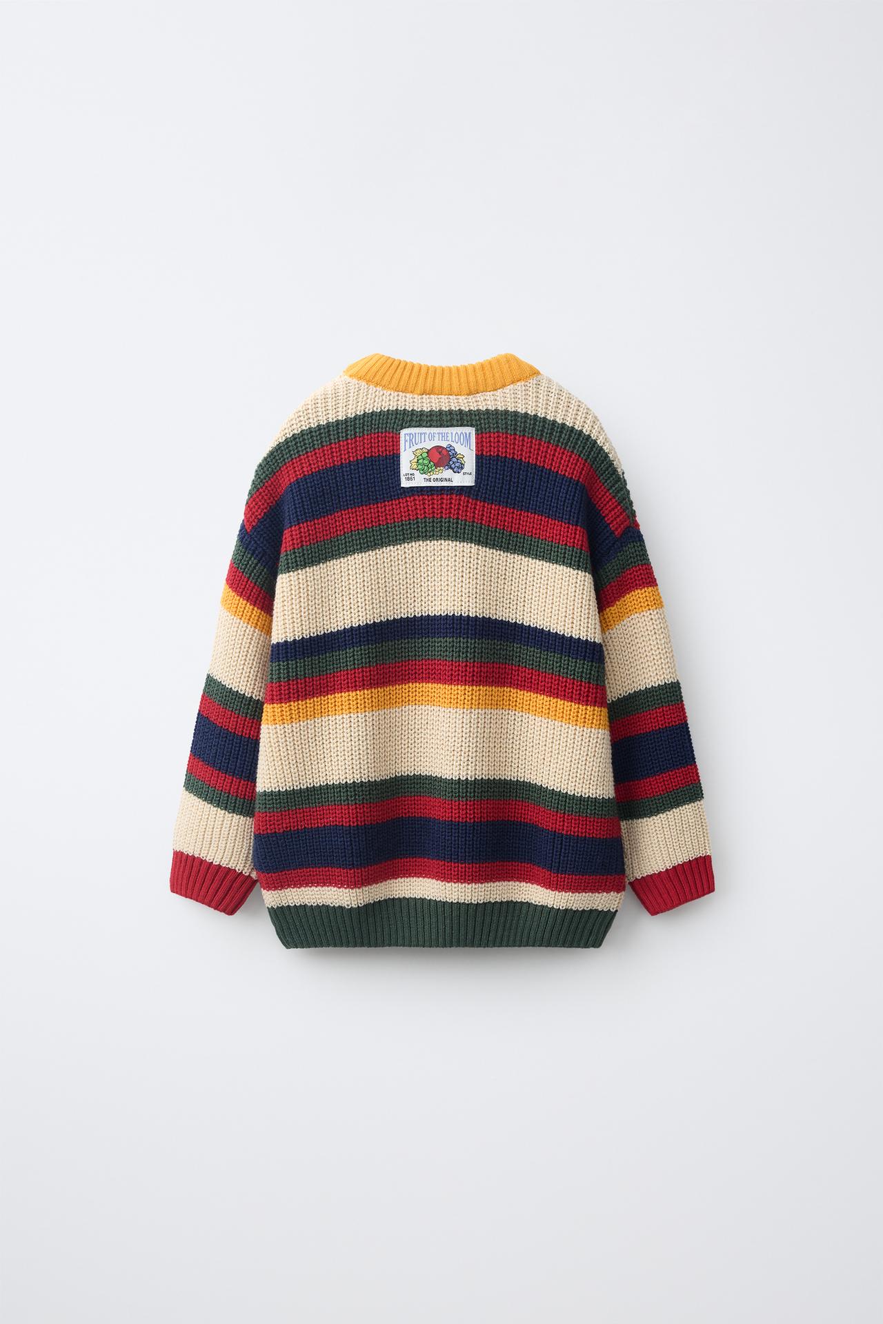 FRUIT OF THE LOOM™ STRIPED KNIT SWEATER — Striped